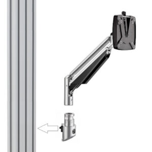 Monitorarm 1-tlg., Gasdruckfeder, 2-7kg zur Aluprofilbefestigung, VESA75/100