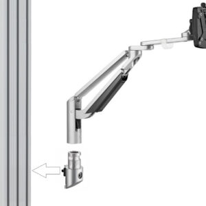 Monitorarm 2-tlg., Gasdruckfeder, 6-15kg zur Aluprofilbefestigung, VESA75/100