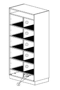 Set Abstandshalter für Schränke mit Nutmatten-Fachböden bei hoher Fachboden-Last