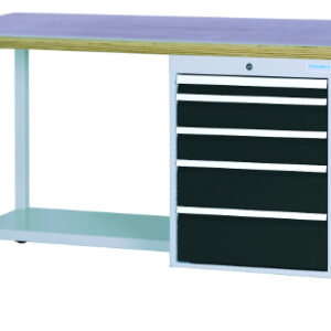 SybaWork Werkbank, 1500x750x859mm, 5 Schubladen, Fachboden, Multiplexplatte 40mm