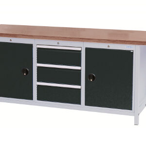 SybaWork Werkbank, 2000x750x859mm (BHT), 3 Schubladen, 2 Türen, Multiplexplatte