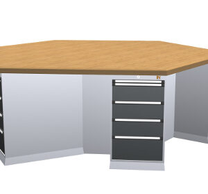 Team-Work Arbeitsplatz mit 6 Unterschränken, 2500x2165x859mm (BHT), Multiplexpla